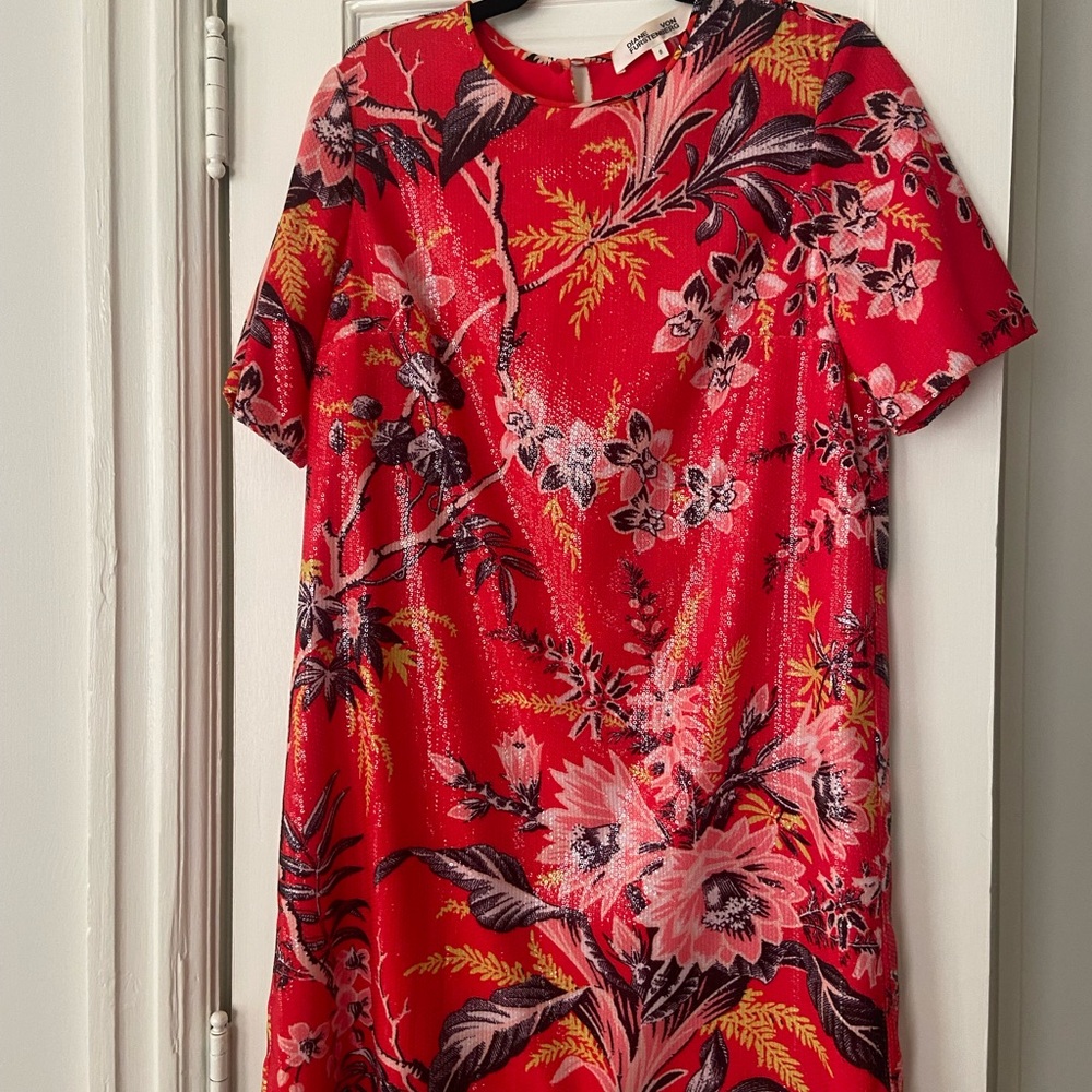 Diane Von Furstenberg Red Sequin Shift Dress